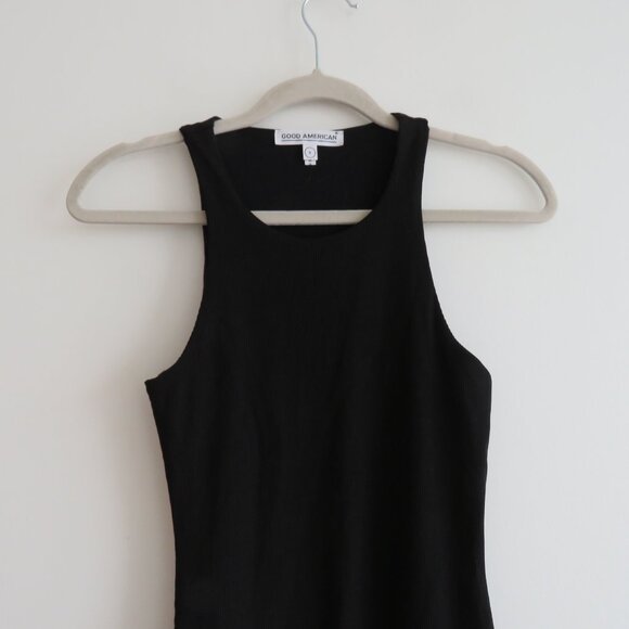 GOOD AMERICAN The Body Sculpted Midi Dress Black Minimalist Bodycon Size 0 / XS - Picture 3 of 12